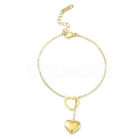 Ion Plating(IP) 304 Stainless Steel Heart Shape Pendants Bracelets for Women BJEW-K254-13G-1