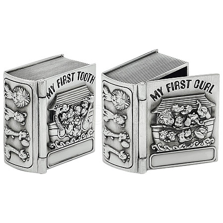 2Pcs 2 Styles Alloy My First Curl and My First Tooth Book Keepsake Box ODIS-WH0043-71-1