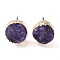 Natural Druzy Agate Stud Earrings, with Golden Plated Brass Findings, Flat Round, Purple, 7~8x5~8mm, Pin: 0.8mm