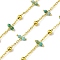 Handmade Faceted Natural Amazonite Beaded Chains, Soldered, with Spool, Long-Lasting Plated, Real 18K Gold Plated, Lead Free & Cadmium Free, Links: 9.5x2.5~3mm, Beads: 4mm