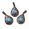 Synthetic Turquoise Pendants, Brass Teardrop Charms, Red Copper, Lead Free & Cadmium Free, 30x19.5x7.5mm, Hole: 5x8mm