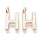 Brass Enamel Pendants, with Jump Ring, Long-Lasting Plated, Real 18K Gold Plated, Letter.H, White, Letter.H, H: 18x11x1.8mm, Jump Rings: Inner Diameter: 3mm