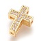 Brass Micro Pave Cubic Zirconia Beads, Cross, Clear, Real 18K Gold Plated, 13x10x4mm, Hole: 1mm