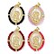 Rack Plating Brass Pave Shell Religion Virgin Mary Pendants, Oval Charms with Glass, Real 18K Gold Plated, Long-Lasting Plated, Lead Free & Cadmium Free, Mixed Color, 32x24x3mm, Hole: 4mm