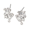 Brass with Clear Cubic Zirconia Stud Earring Findings, Nuggets, Platinum, 20x13mm, Hole: 1.4mm, Pin: 0.5x14mm