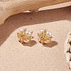 Glass Pearl Braided Flower Stud Earrings EJEW-TA00086-01-4