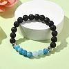 Natural Dyed Crackle Agate & Lava Rock Round Beaded Stretch Bracelet BJEW-TA00444-01-2