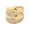 Multi-layer Brass Micro Pave Clear Cubic Zirconia Open Cuff Rings for Women RJEW-A046-16G-2