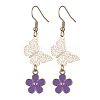 Alloy Enamel Flower & Brass Butterfly Dangle Earrings EJEW-JE05404-2