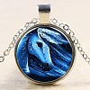 Horse Pattern Flat Round Glass Pendant Necklaces NJEW-N0051-012A-02-1