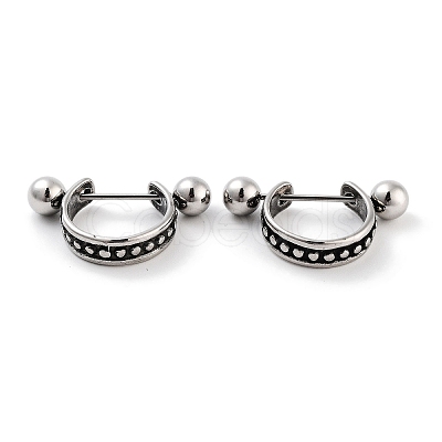 Textured 316 Surgical Stainless Steel Shield Barbell Hoop Earrings EJEW-Z050-51AS-1