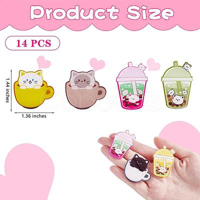 14 Pieces Acrylic Brooch Pins Set Cup Cat and Animal Milk Tea Label Pins Cute Cartoon Animal Badges Pins Creative Backpack Pins Jewelry for Jackets Clothes Hats Decorations JBR111A-1