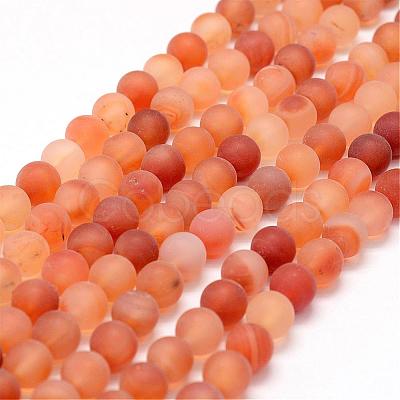 Frosted Natural Red Agate Beads Strands G-F372-8mm-1