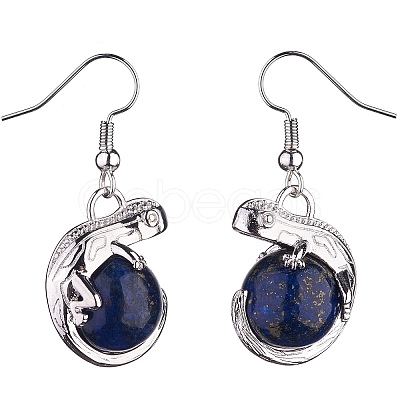 Natural Dyed Lapis Lazuli Chameleon Dangle Earrings with Crystal Rhinestone EJEW-A092-10P-01-1