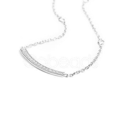 TINYSAND CZ Jewelry 925 Sterling Silver Cubic Zirconia Bar Pendant Necklaces TS-N010-S-18-1