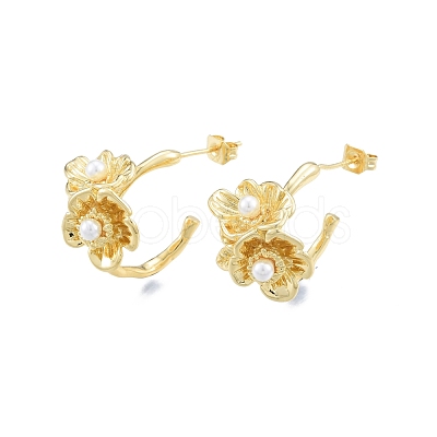 ABS Plastic Imitation Pearl Flower Stud Earrings EJEW-P205-05G-1