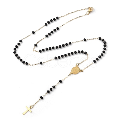 Glass Rosary Bead Necklaces NJEW-H019-03G-1