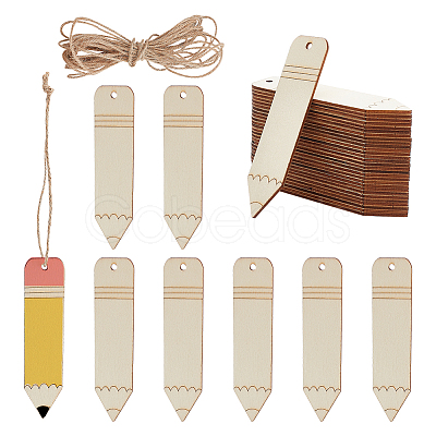 DIY Unfinished Wood Pencil Shape Pendant Decoration AJEW-WH0314-223-1