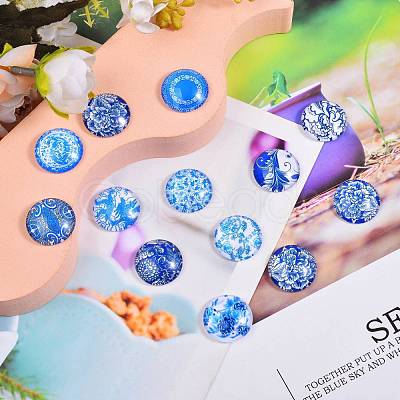 Blue and White Printed Glass Cabochons sgGGLA-SZ0001-13-1