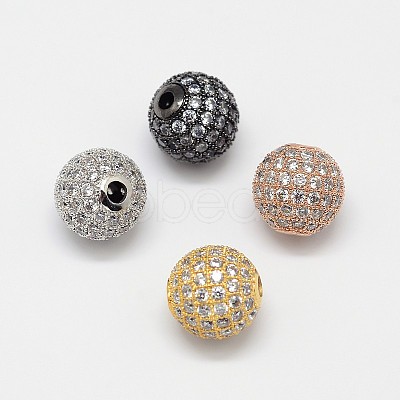 CZ Brass Micro Pave Cubic Zirconia Round Beads ZIRC-L017-03-1