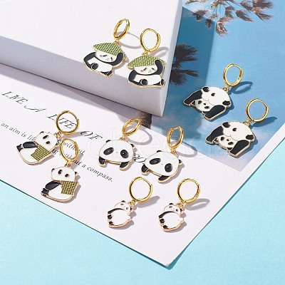 Alloy Enamel Panda Dangle Hoop Earrings for Women EJEW-JE04774-1