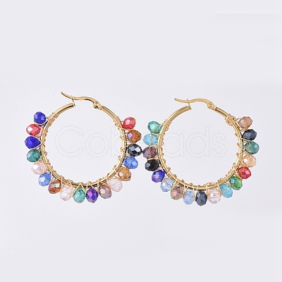 Electroplate Glass Faceted Rondelle Hoop Earrings EJEW-JE04021-03-1