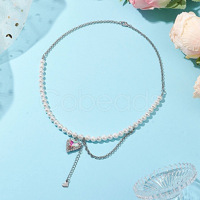 Heart Glass Rhinestone Pendant Necklaces NJEW-JN04809-1