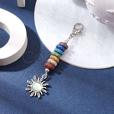 Sun Alloy & Cat Eye Pendant Decoration HJEW-JM01593-01-1