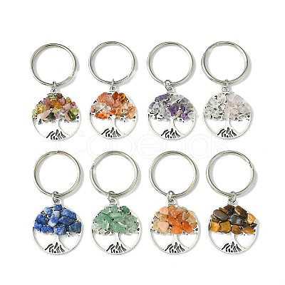 Tibetan Style Alloy & Natural Mixed Gemstone Chips Pendant Keychain KEYC-JKC00646-01-1