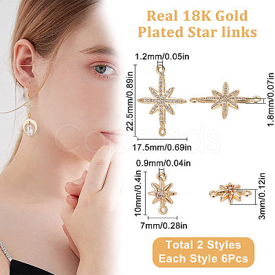 Beebeecraft 12Pcs 2 Styles Brass Clear Cubic Zirconia Connector Charms KK-BBC0003-06-1