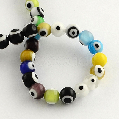 Round Handmade Evil Eye Lampwork Beads Strands LAMP-R114-8mm-12-1