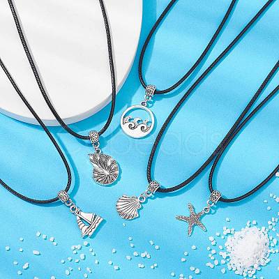 Ocean Theme Alloy Pendant Necklace with Imitation Leather Cords NJEW-JN04495-1