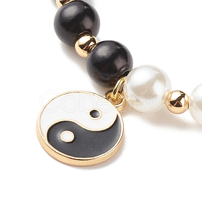 Alloy Eaneml Yin Yang Charm Necklace with Plastic Imitation Pearl Beaded for Women NJEW-JN03913-1