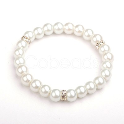 Glass Pearl Round Beads Stretch Bracelets BJEW-JB01544-01-1