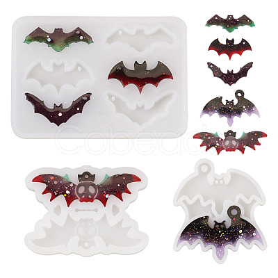 Pandahall 3Pcs 3 Styles DIY Bat Pendants Silhouette Silicone Molds DIY-TA0005-27-1