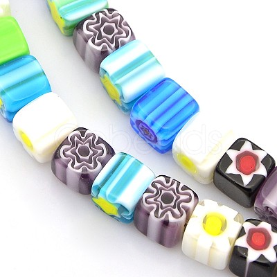 Handmade Millefiori Glass Bead Strands X-LAMP-J032-8x8mm-M-1