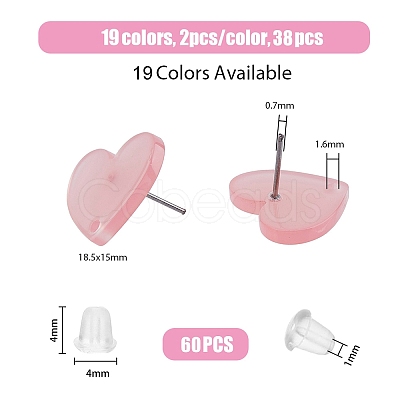 SUPERFINDINGS 38Pcs 19 Colors Acrylic Heart Stud Earring Findings FIND-FH0007-21-1