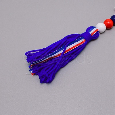 Independence Day Theme Wooden Ring & Woolen Yarn Tassels Pendant Decorations HJEW-TAC0013-05A-1