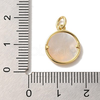 Rack Plating Brass Pave Shell Flat Round with Angel Charms KK-U027-40G-1