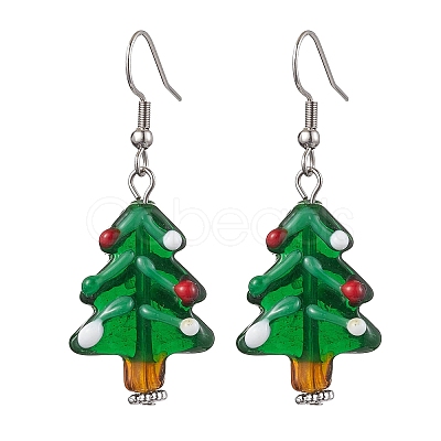 Christmas Theme Glass Dangle Earrings EJEW-TA00475-03-1