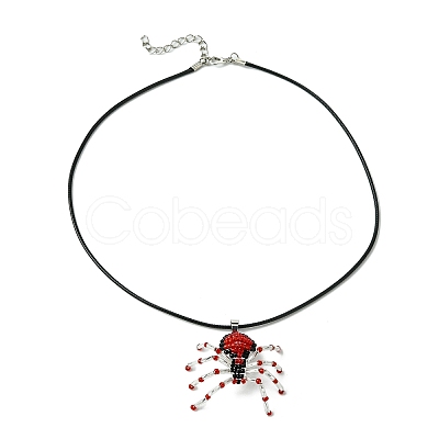 Braided Glass Seed Bead Spider Pendant Necklaces NJEW-MZ00036-04-1