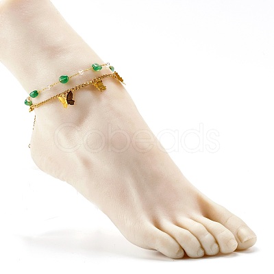 Natural Green Agate Beads Anklets Set for Girl Women AJEW-AN00450-04-1