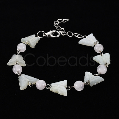 Butterfly Natural New Jade Beaded Bracelets for Girl Women BJEW-S145-002A-1