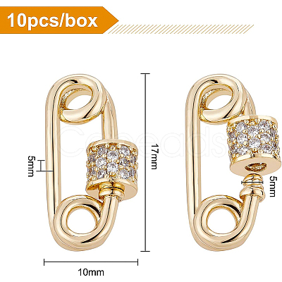 BENECREAT Brass Micro Pave Clear Cubic Zirconia Screw Carabiner Lock Charms KK-BC0004-62-1