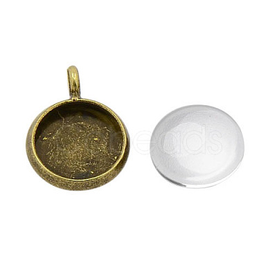 Dome Transparent Glass Cabochons and Brass Pendant Cabochon Settings for DIY DIY-X0288-01AB-NF-1