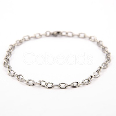 Tarnish Resistant 304 Stainless Steel Cable Chains Bracelets BJEW-E034-22P-1