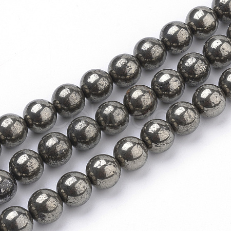 Natural Pyrite Beads Strands X-G-S249-01-8mm-1