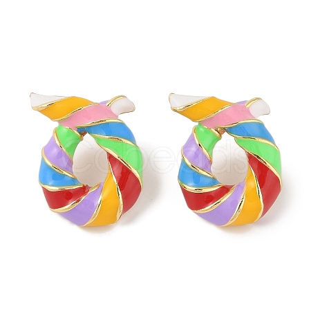 Brass with Enamel Twist Stud Earrings for Women EJEW-Q389-02G-04-1