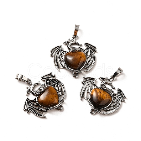 Natural Tiger Eye Heart Pendants KK-K331-01AS-02-1