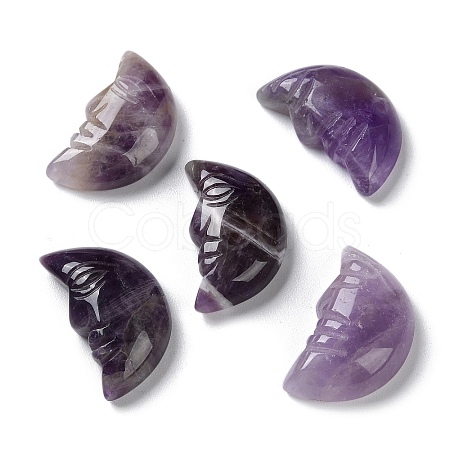 Natural Amethyst Carved Healing Moon with Human Face Figurines G-B062-06B-1